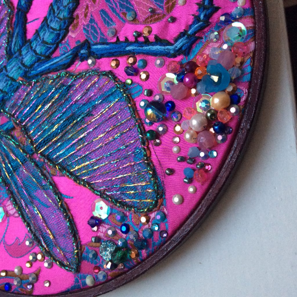 embroidered insect by Suzanne Forbes 2017 work in progress