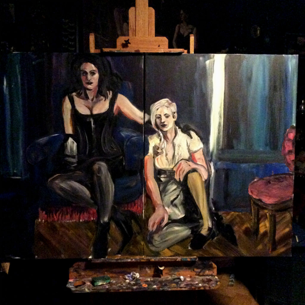 WIP Portrait of Sadie Lune and Jo Pollux by Suzanne Forbes color clarification pass Sept 24 2017