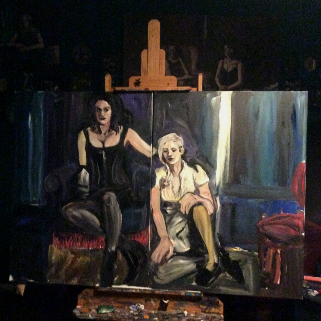 WIP portrait of Sadie Lune and Jo Pollux by Suzanne Forbes Sept 24 2017