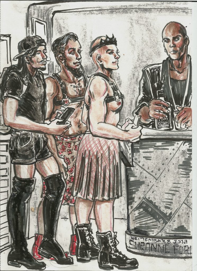 Otto and the drink line for Tom of Finland vodka at The Ballery Folsom Europe Sept 8 2018 by Suzanne Forbes