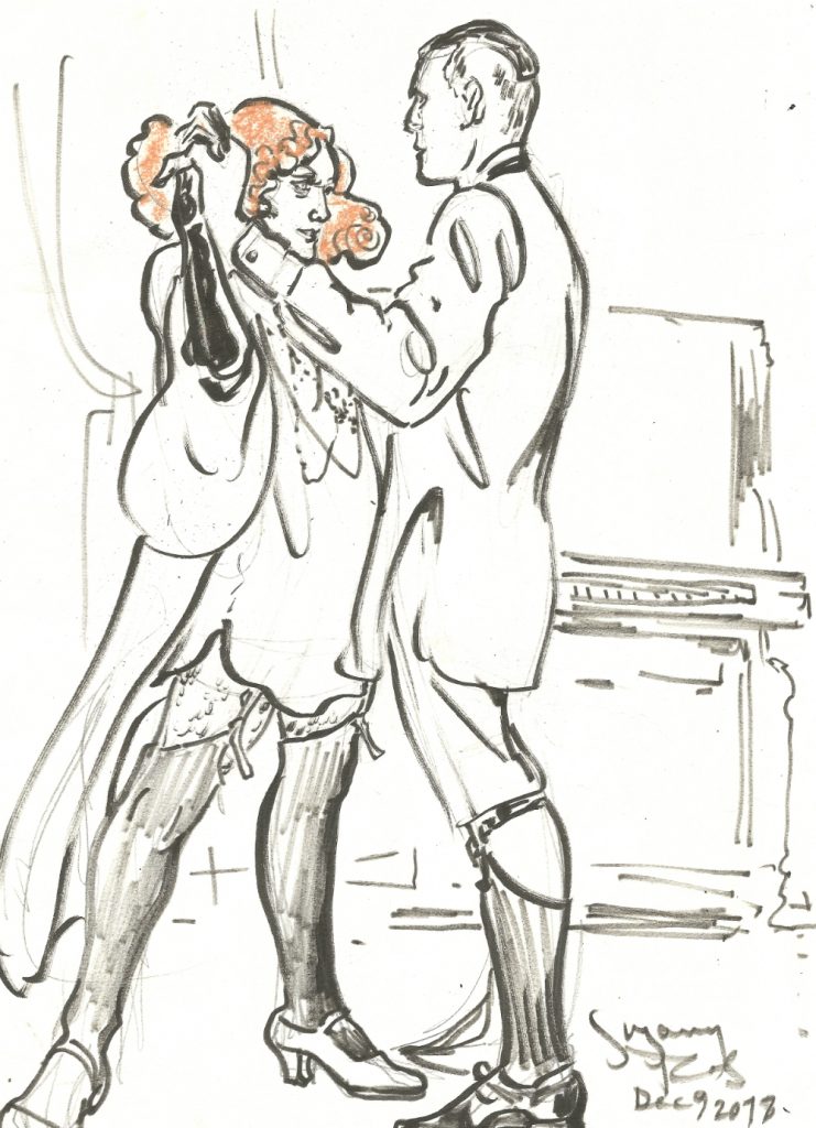 Le Pustra and Lars dancing at Dr Sketchys Berlin Dec 9 2018 by Suzanne Forbes