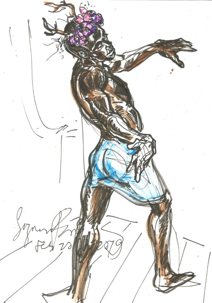 Biszhop Blaczk in sarong at Red Hot Love Dr Sketchys Berlin Feb 17 2019 by Suzanne Forbes