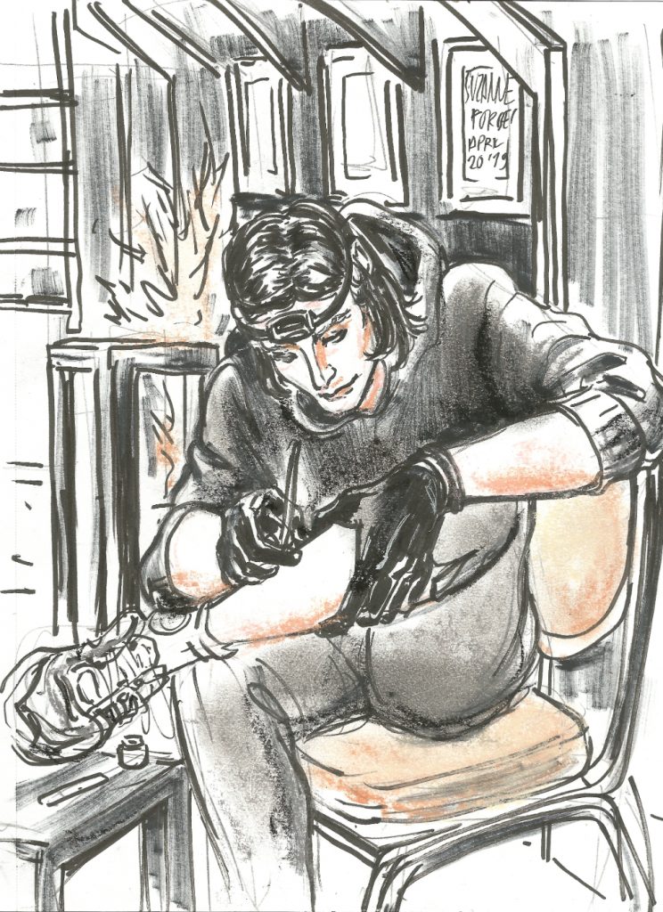 Elliott doing stick and poke tattoo at Drink and Draw Berlin Tattoo Jam April 20 2019Suzanne Forbes