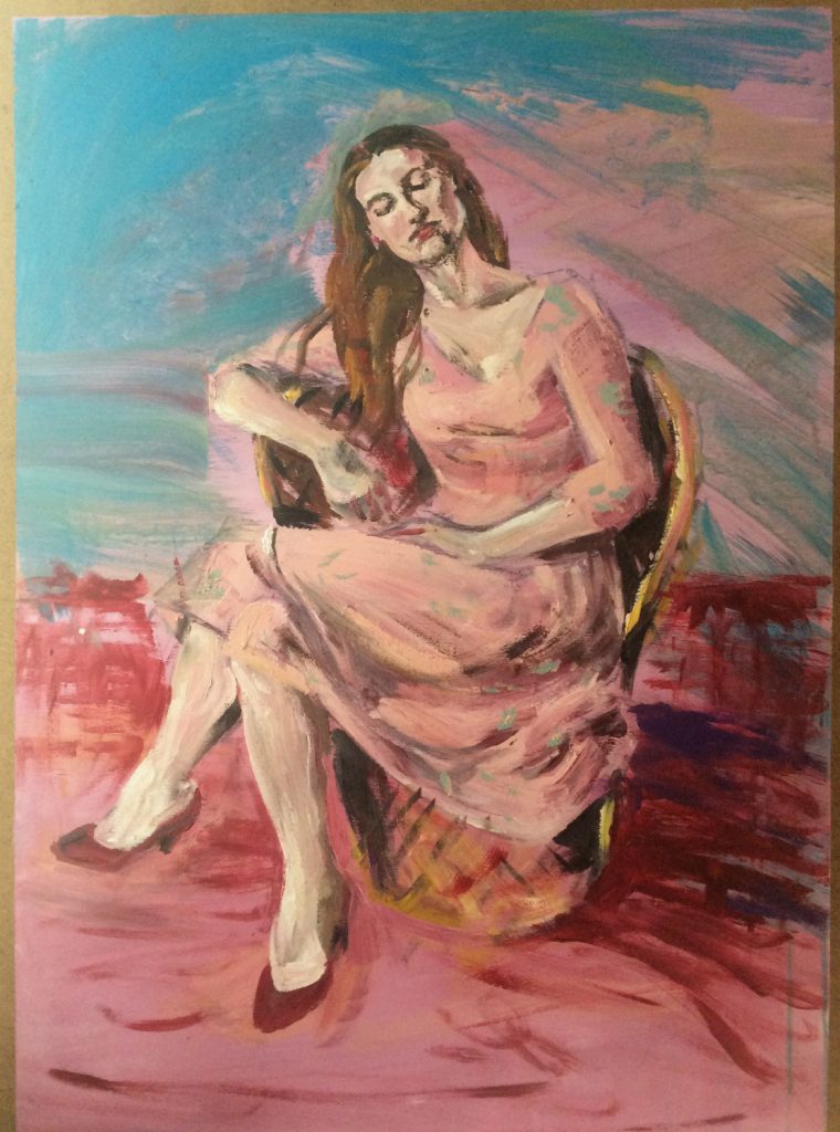 Portrait of Anita in pink on masonite from winter 1990 Suzanne Forbes aka Rachel Ketchum