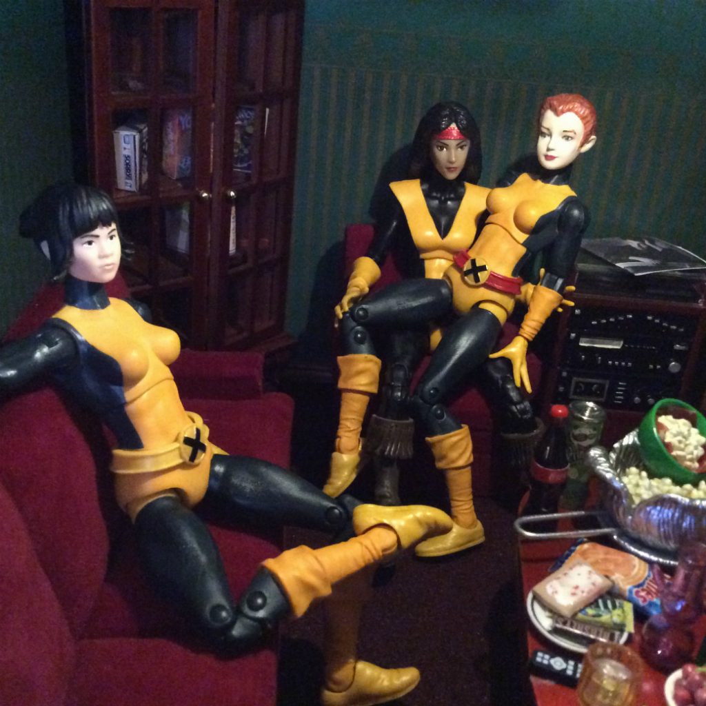 ahne Sinclair and Dani Moonstar action figure customs living room with Shan by Suzanne Forbes June 2019