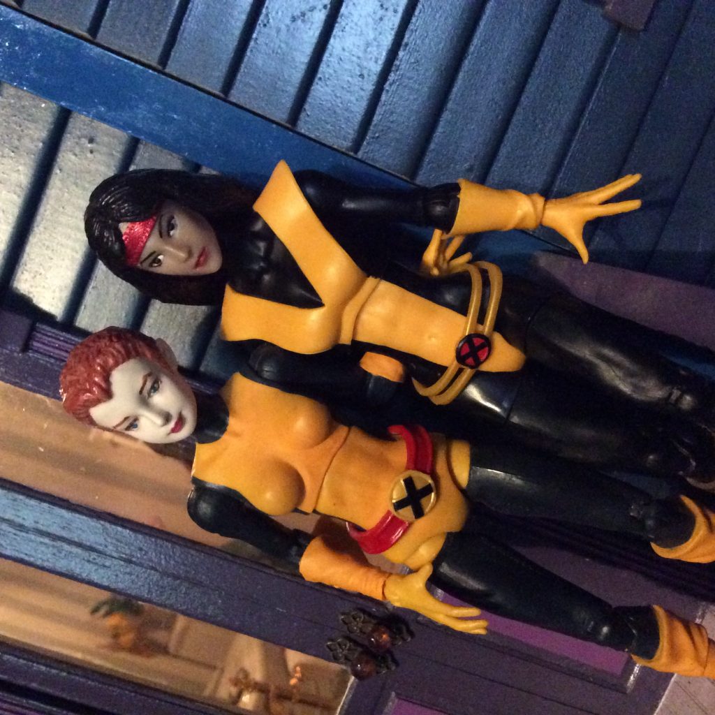 Rahne Sinclair and Dani Moonstar action figure customs on balcony by Suzanne Forbes June 2019