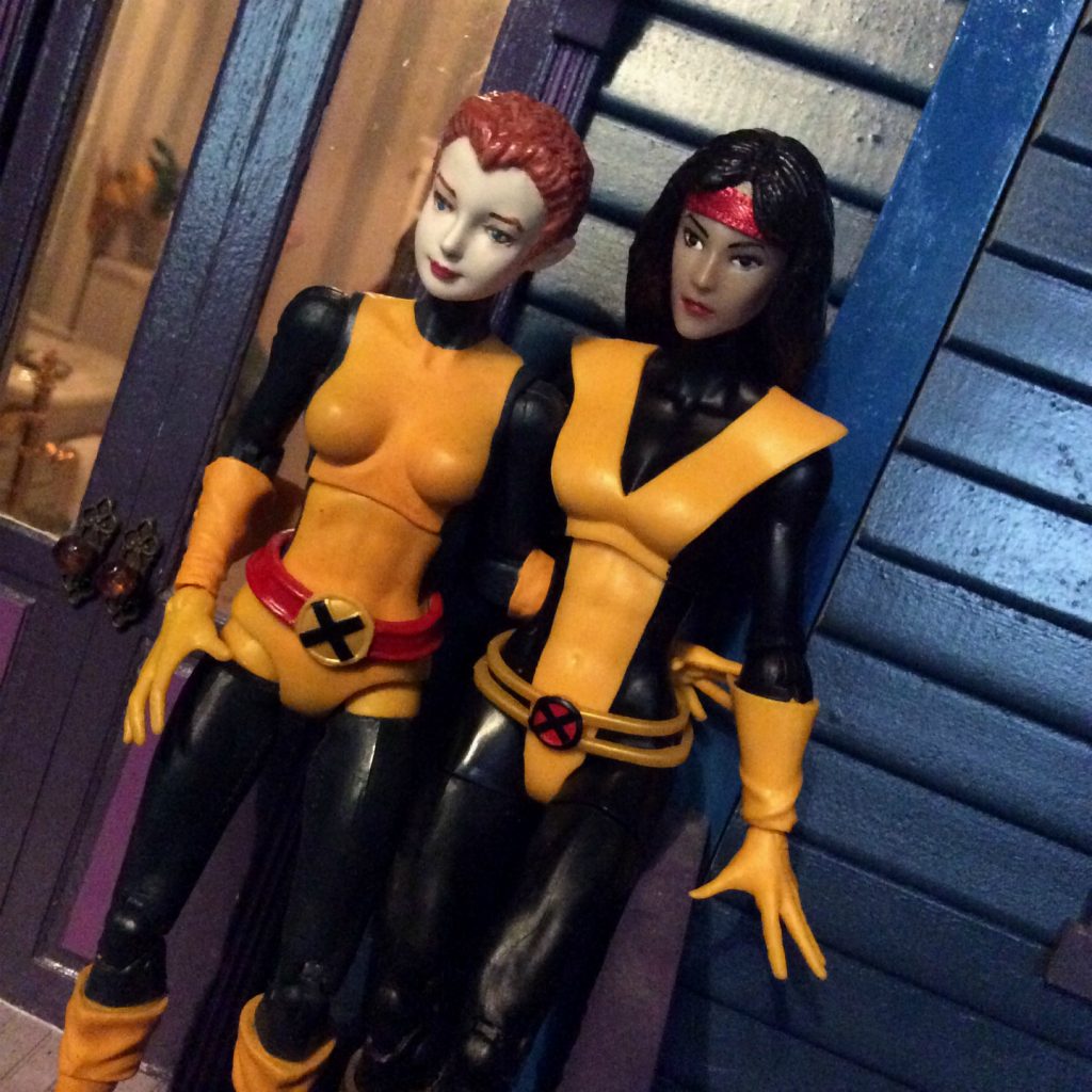 Rahne Sinclair and Dani Moonstar action figure customs on balcony by Suzanne Forbes June 2019 heroes