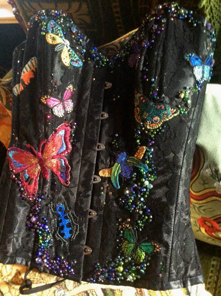Bead embroidered bug corset project work in progress Suzanne Forbes Aug 28 2019
