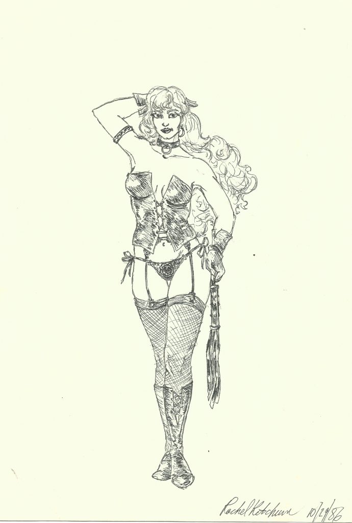 Fetish pinup drawing by Rachel Ketchum aka Suzanne Forbes Oct 29 1986