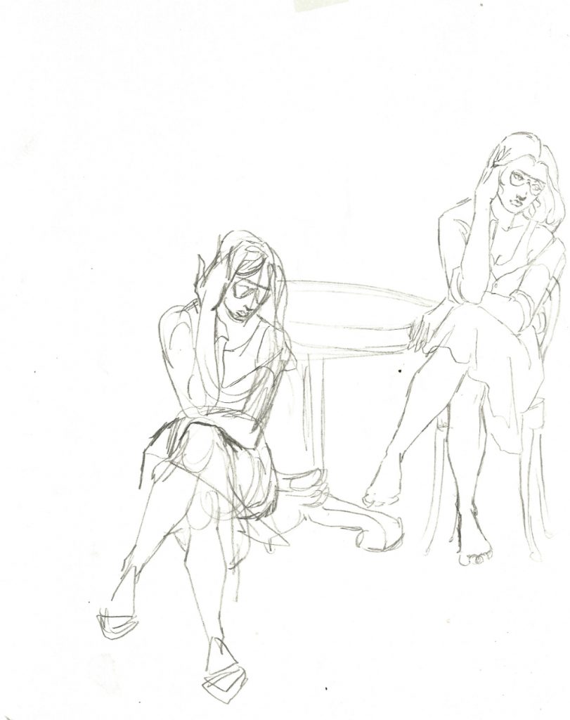 Self portrait at 312 w 20th st drawing by Rachel Ketchum aka Suzanne Forbes probably Fall 1986 or winter 1987