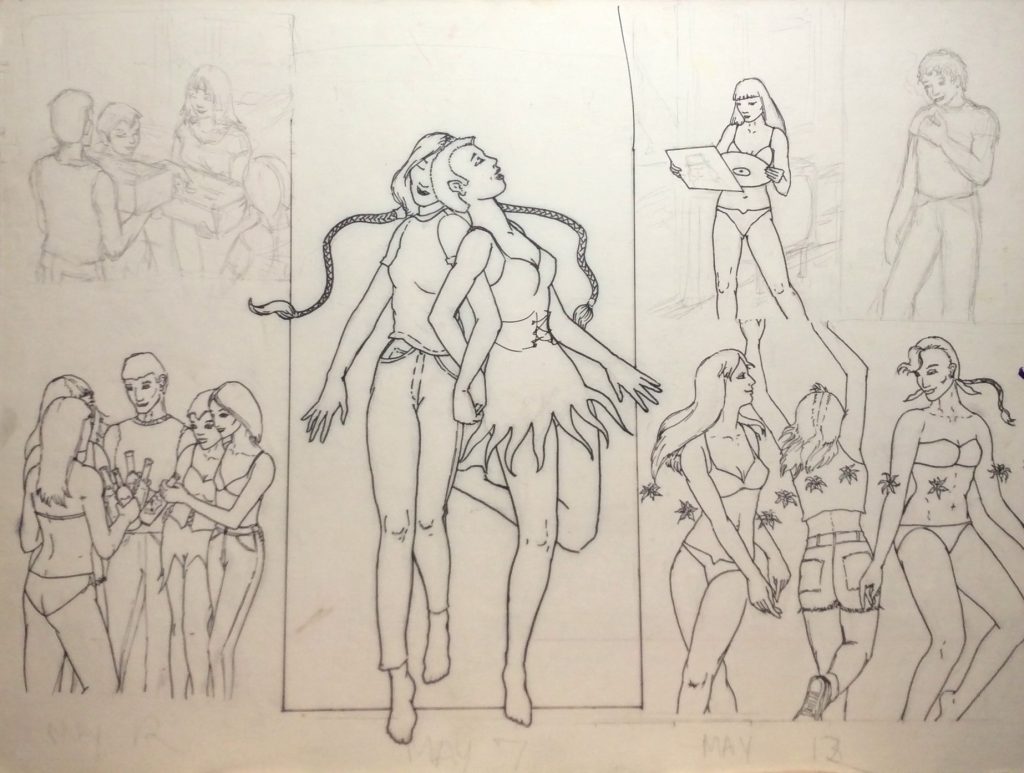 Queer New Mutants double page party scene May 1986 by Suzanne Forbes Aka Rachel Ketchum