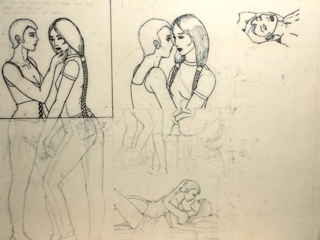 Rahne and Dani double page love scene spread by Rachel Ketchum aka Suzanne Forbes May 1986