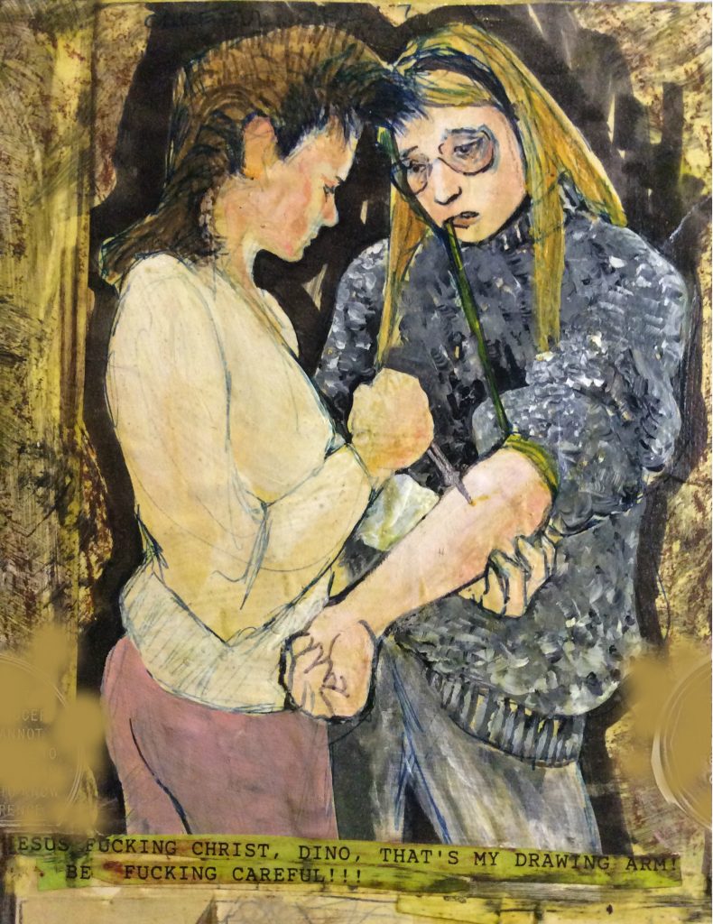 Dino with me mixed media on paper Fall 1991 Rachel Ketchum aka Suzanne Forbes