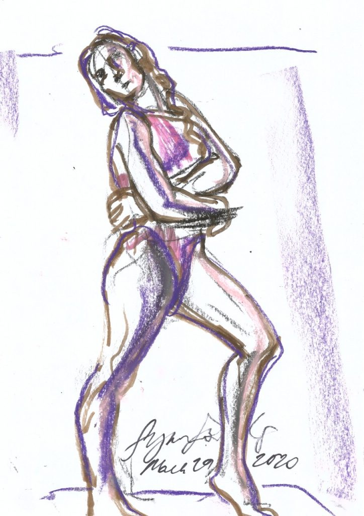 Anna Catherine remote drawn 3 minutes pose by Suzanne Forbes March 29 2020