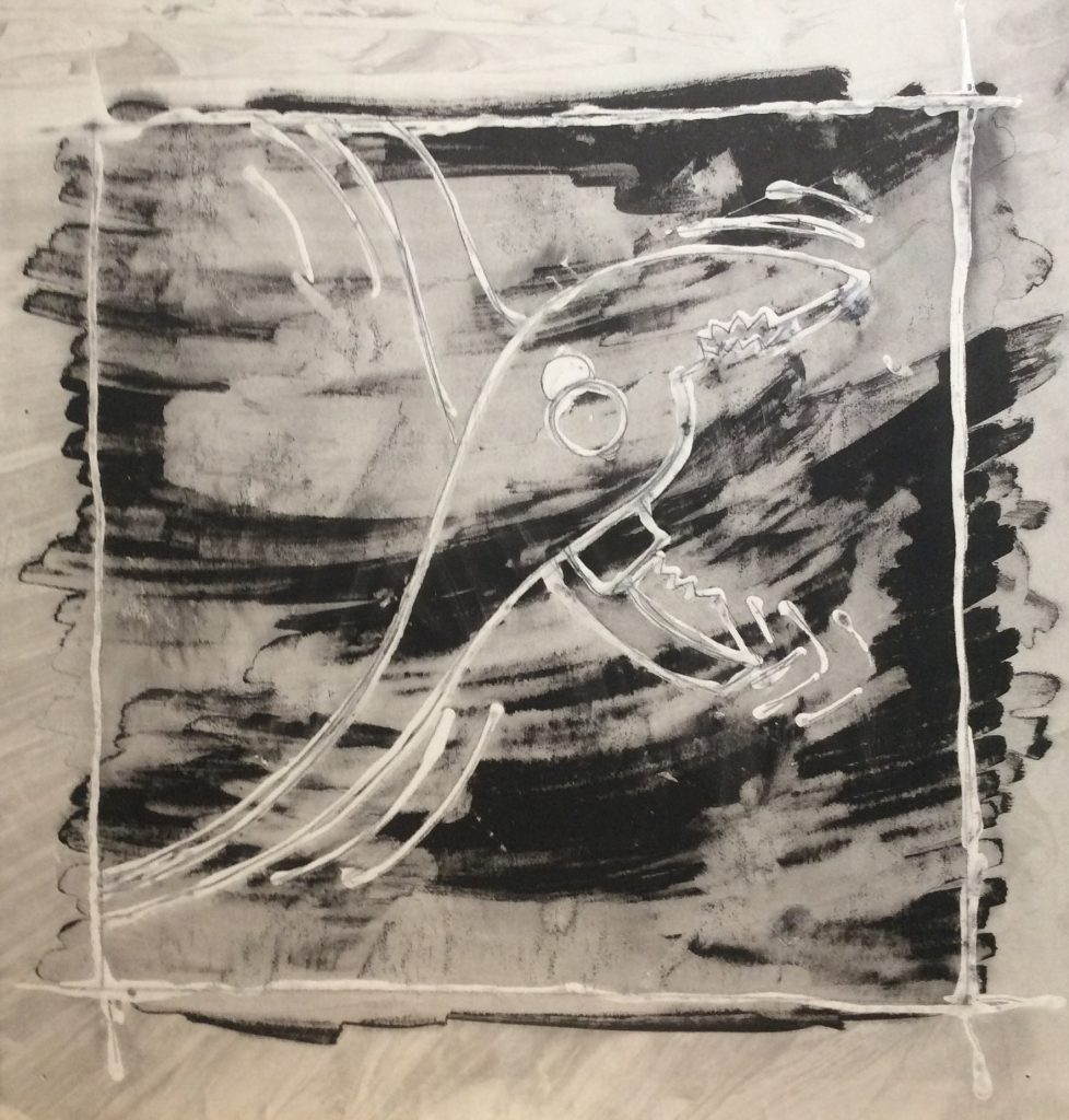 Tool Drawing with glue resist for Tom Garrettt Illustration Class Fall 1990 Rachel Ketchum aka Suzanne Forbes