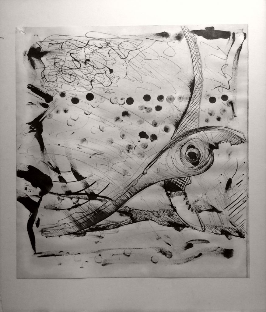 Ralph Steadman style pliers for Tom Garrettt Illustration Class Fall 1990 Rachel Ketchum