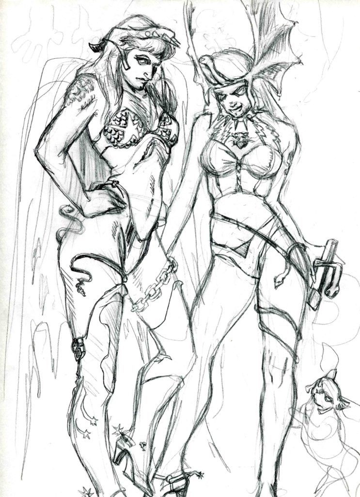 Sketchbook 1990 fantasy Ani and Gigi by Rachel Ketchum aka Suzanne Forbes