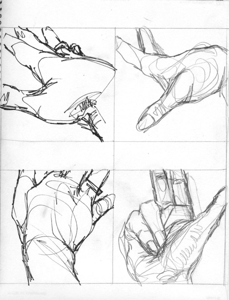 Sketchbook Winter 1990 Minneapolis hands 1 by Rachel Ketchum aka Suzanne Forbes