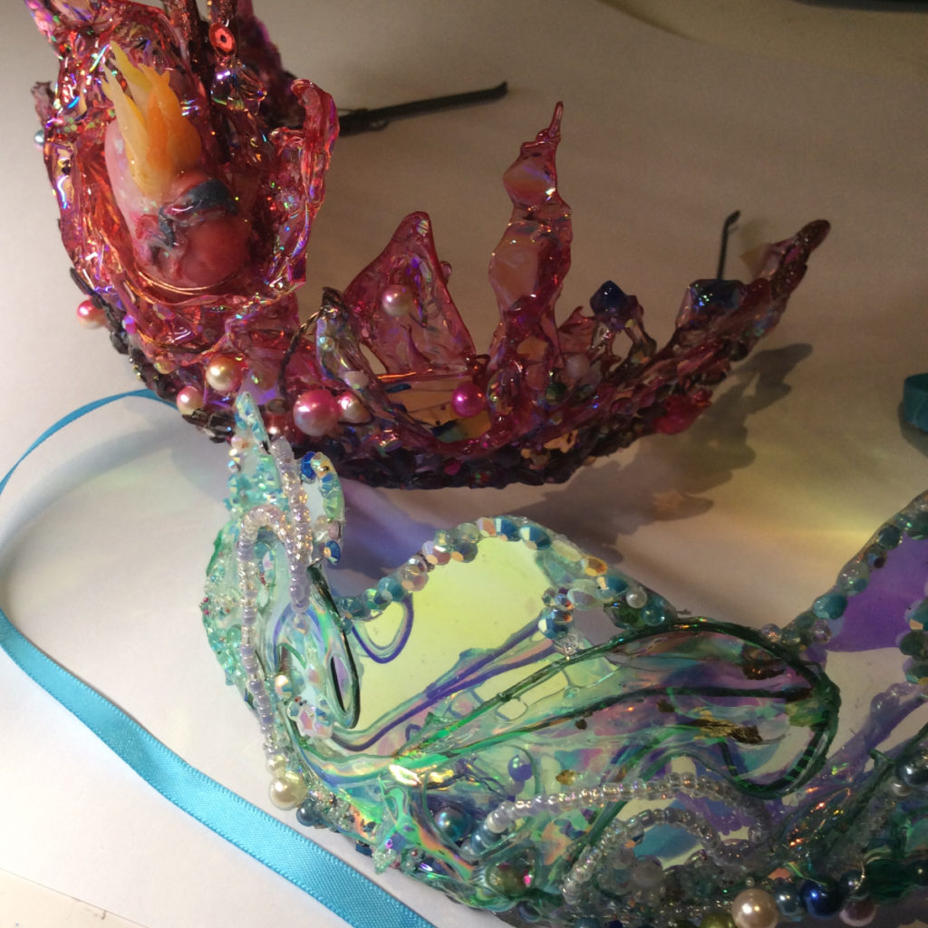 Fire and Water UV resin and holographic vinyl crowns by Suzanne Forbes July 2020