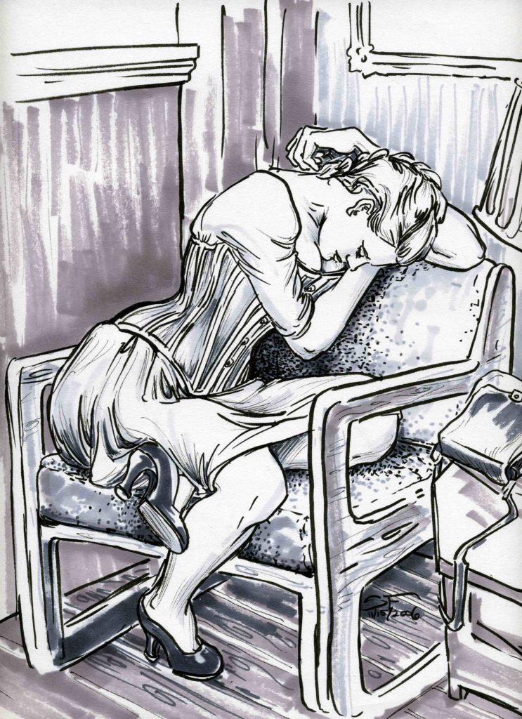 Sleeping girl in corset Nov 4 2006 Revised 9x12 by Suzanne Forbes