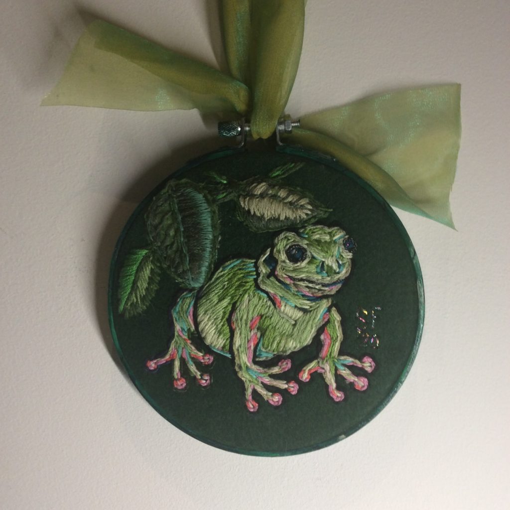 Embroidered White's Tree Frog by Suzanne Forbes November 2020