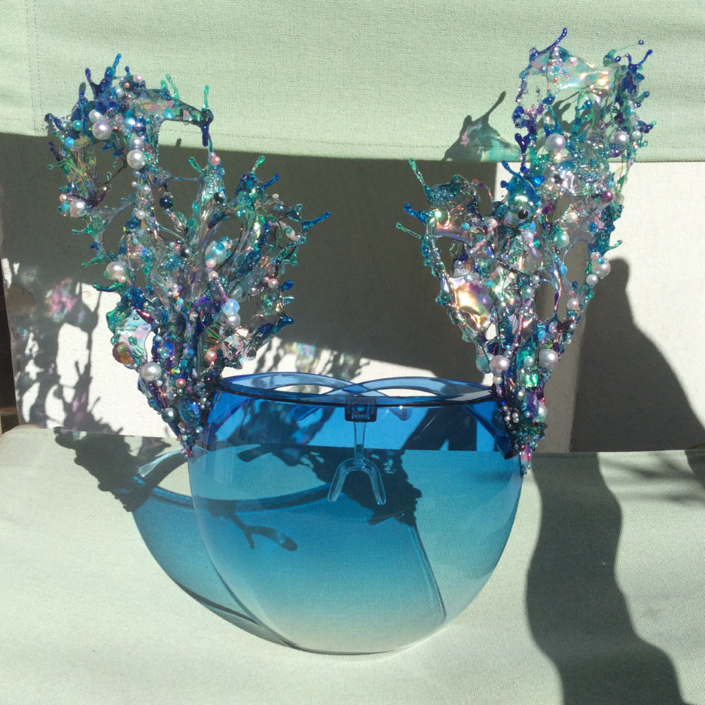 UV resin and Angelina Fantasy Film antler tentacle dendrite visor by Suzanne Forbes March 30 2021