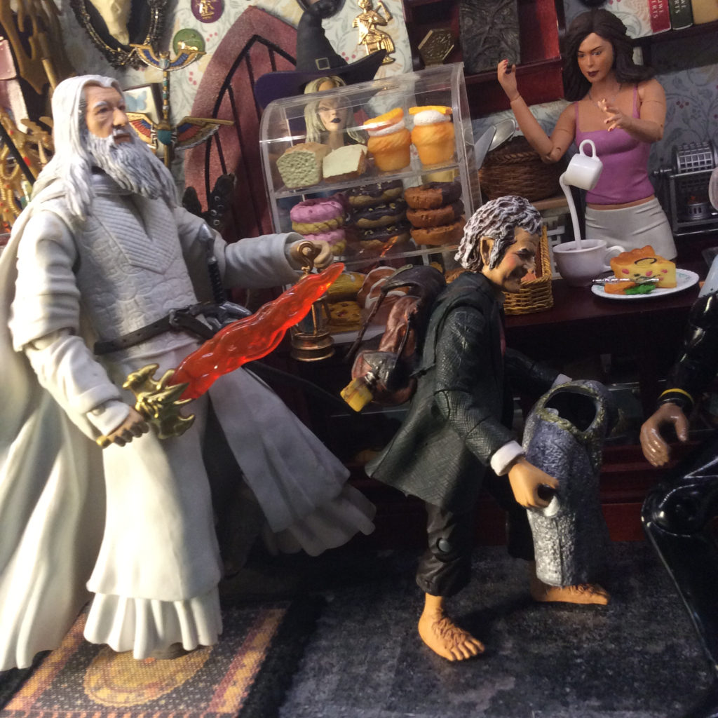 Dollhouse miniature action figure witch and magic shoppe by Suzanne Forbes May 2021