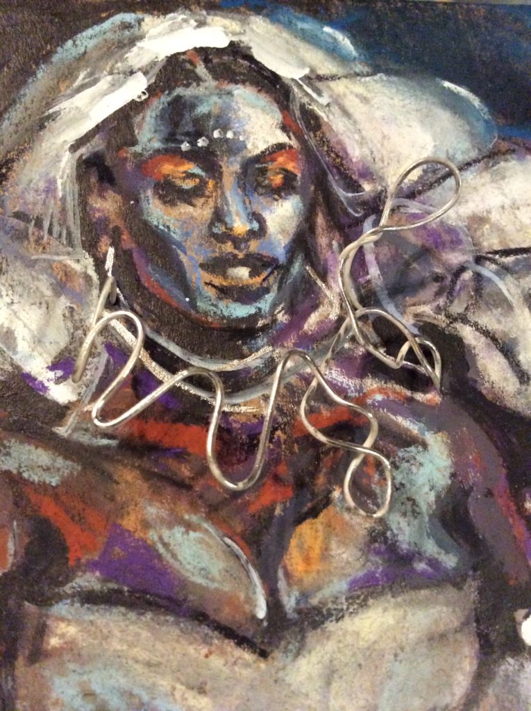 detail mixed media drawing of GodXXX Noirphiles June 18 2021 by Suzanne Forbes