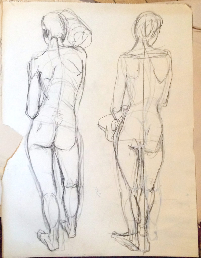 Figure Drawing female spine line by Suzanne Forbes working as Rachel Ketchum probably 1984 or 85